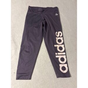 Adidas Girls Athletic Leggings Purple CLIMALITE Logo Size M